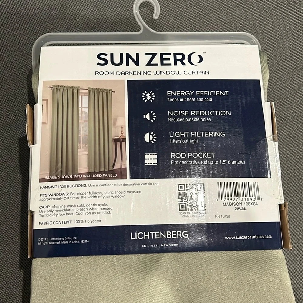 Sun Zero Room Darkening Window Curtains Sage 84” Length